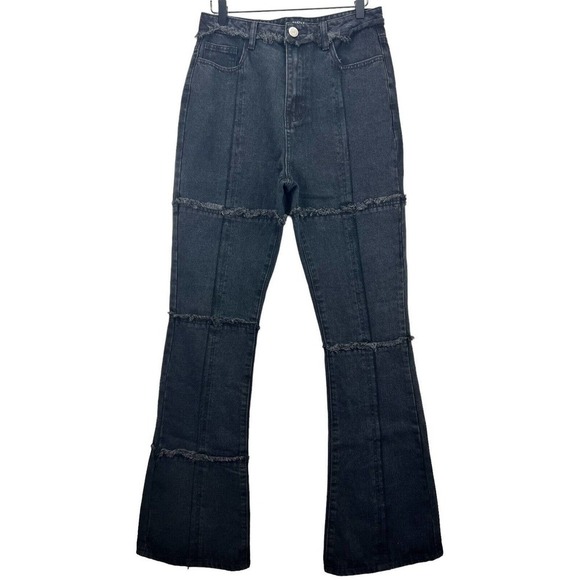 NASTY Gal Grid Seam Detail Flare Jean‎ High Waisted Washed Black Women's Size 12 - Picture 3 of 9